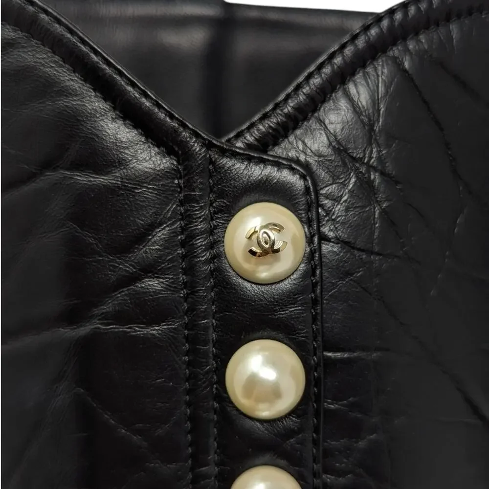 Chanel 2016 Aged Calfskin Ankle Boots Black Pearl Button CC Logo 36.5 | 6